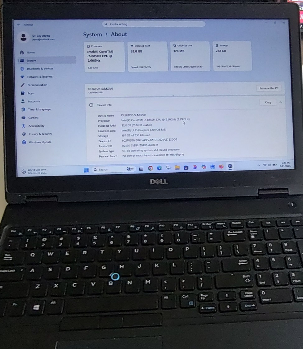 Dell Latitude 5591 2.60 GHz/ i7 8850H/32GB/238GB SSD/15.6″ FHD/ USB/ Office 2021