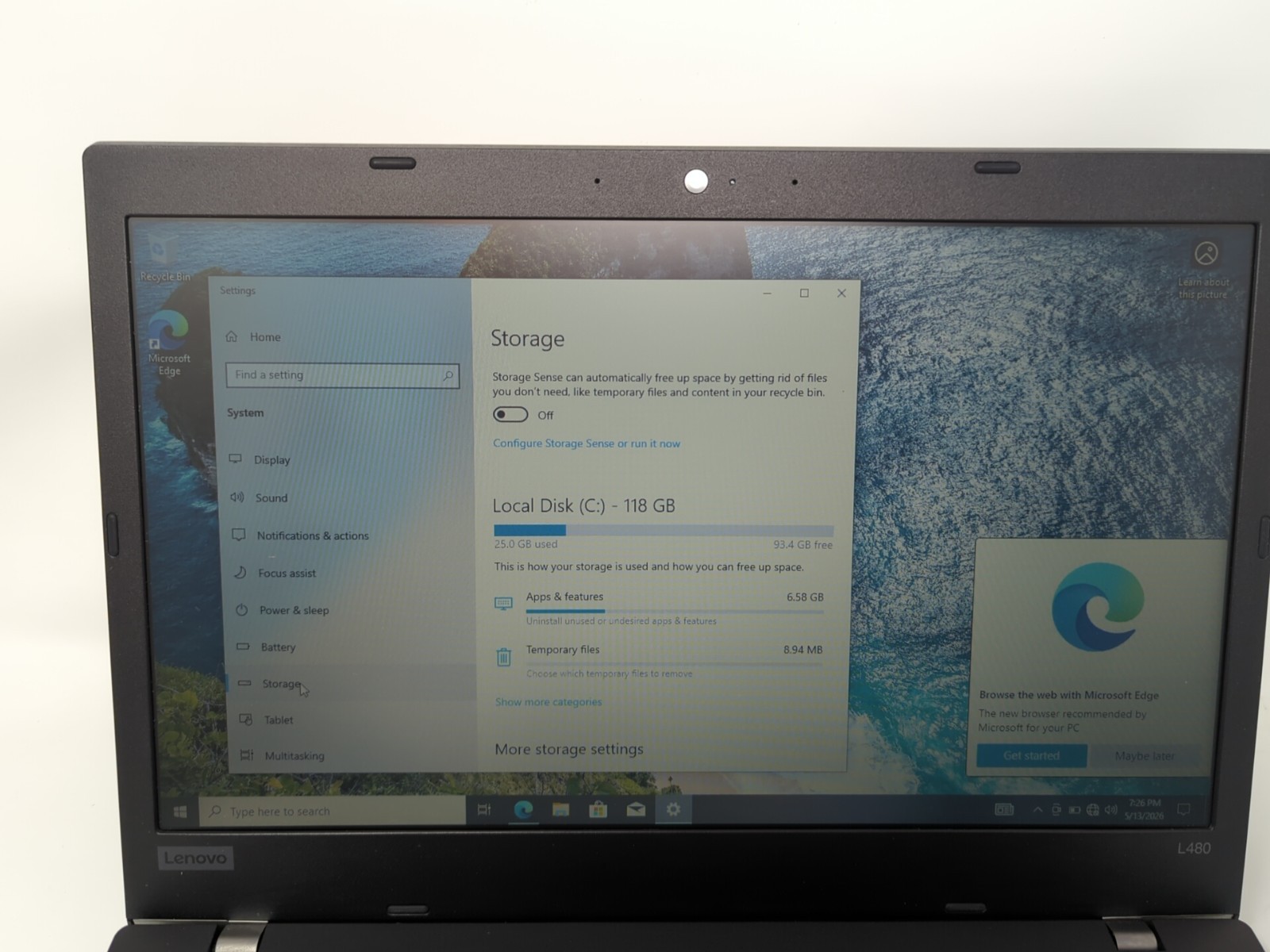 Lenovo ThinkPad L480 14″ (i5-8250u 1.60GHz – 8GB RAM – 128GB SSD – Win 10)