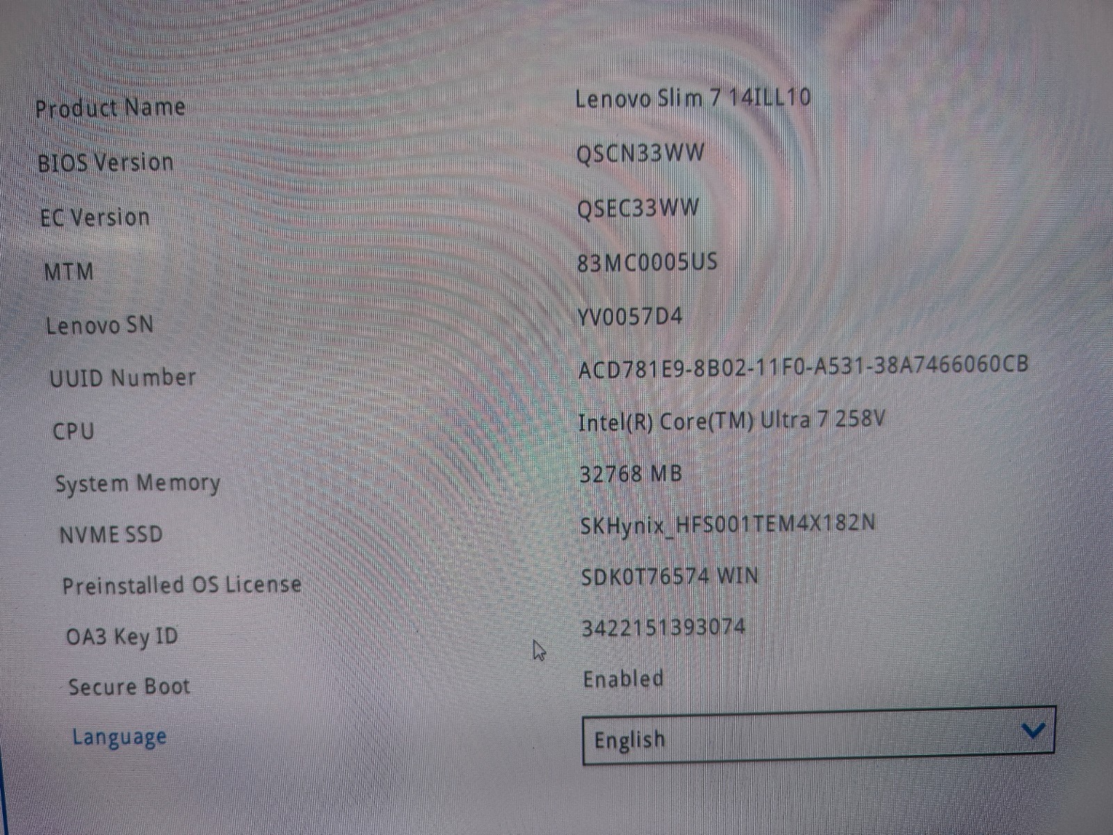 Lenovo Slim 7 14ILL10, Intel Core Ultra 7 258V, 2.20 GHz, 32 GB RAM, 1 TB NVMe