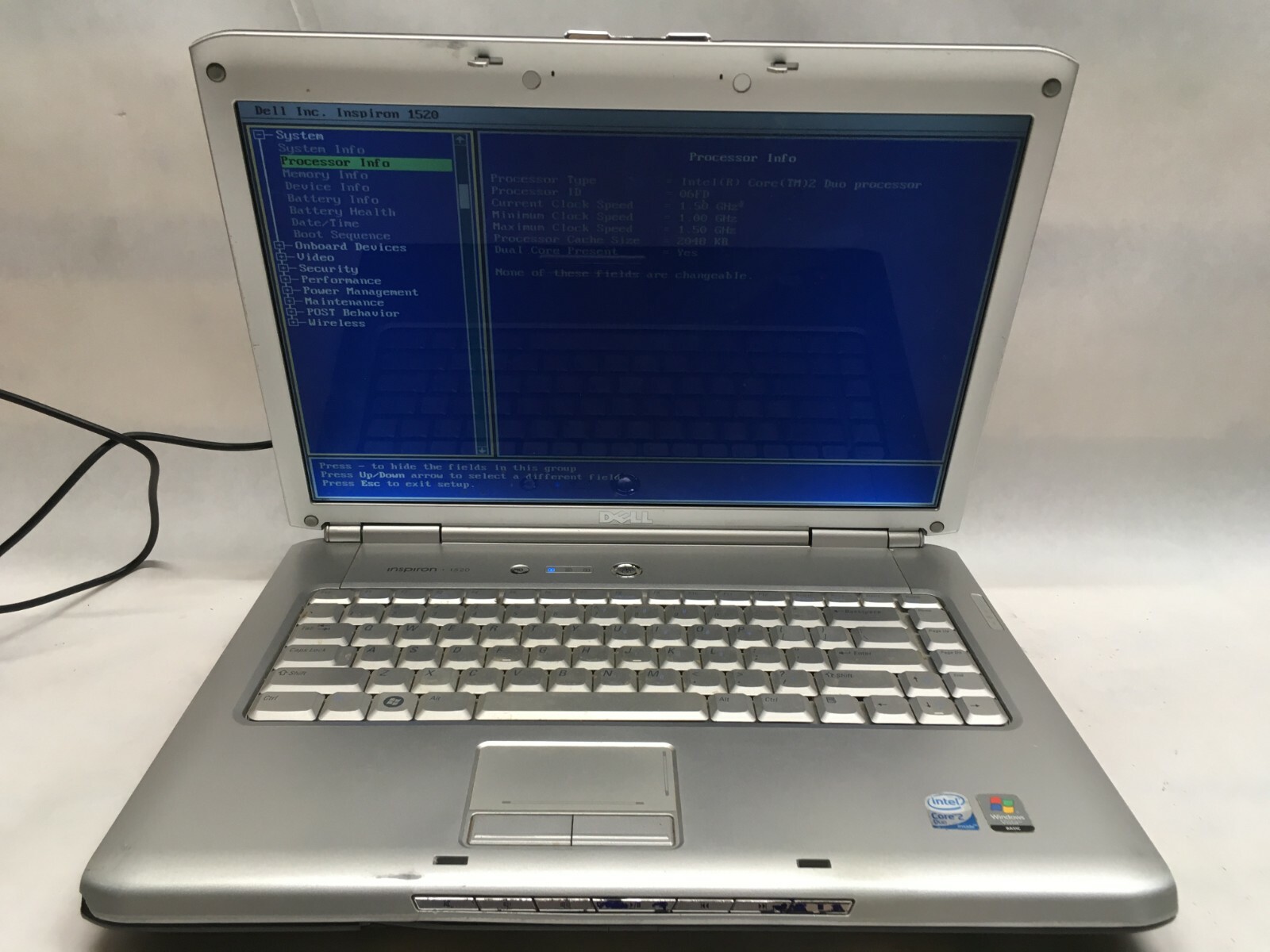 Dell Inspiron 1520 15″ Laptop Intel Core 2 Duo 1.5GHz NO RAM – DIM SCREEN – JJ