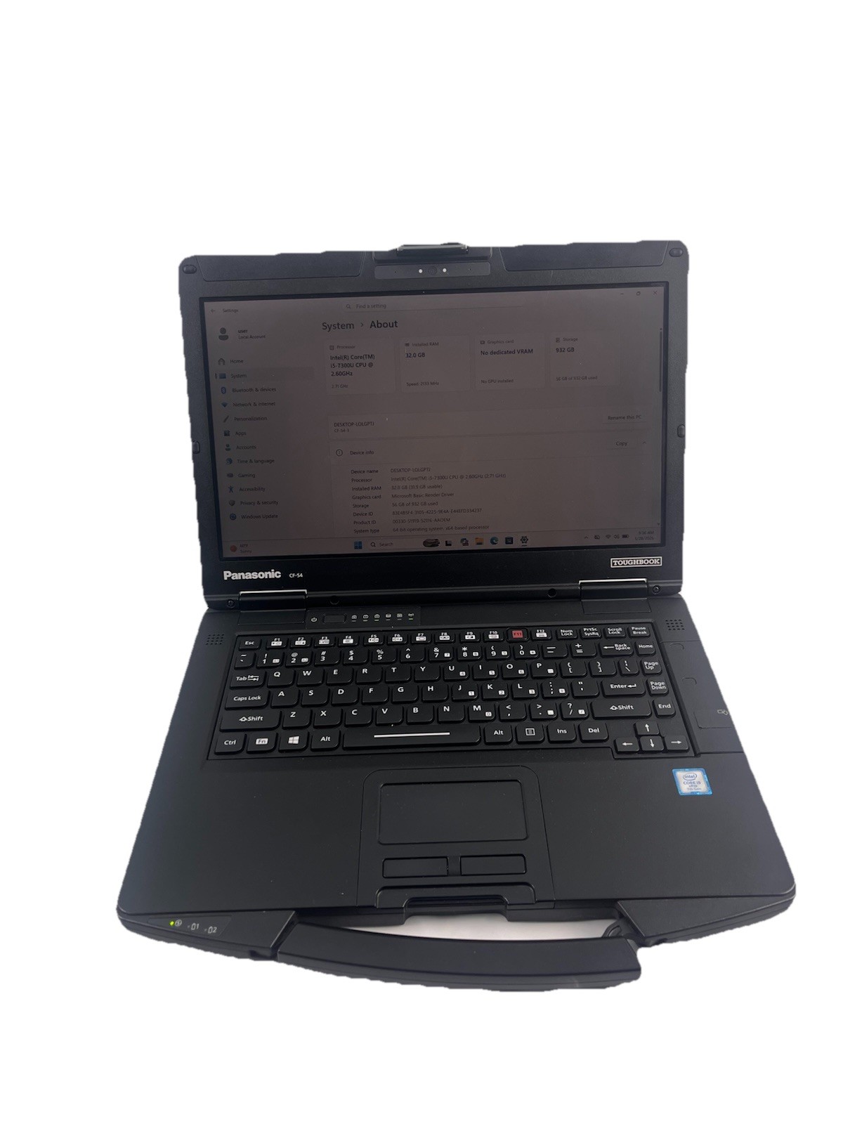 Toughbook Panasonic CF-54 MK3 Intel, Core i5-7300U 32GB RAM 1TB SSD Win11 Pro