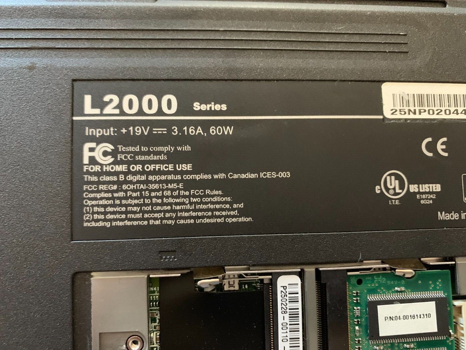 ASUS L2000 Unknown CPU(max speed:1400MHz) 256MB RAM-MISSING PARTS-BOOT TO BIOs
