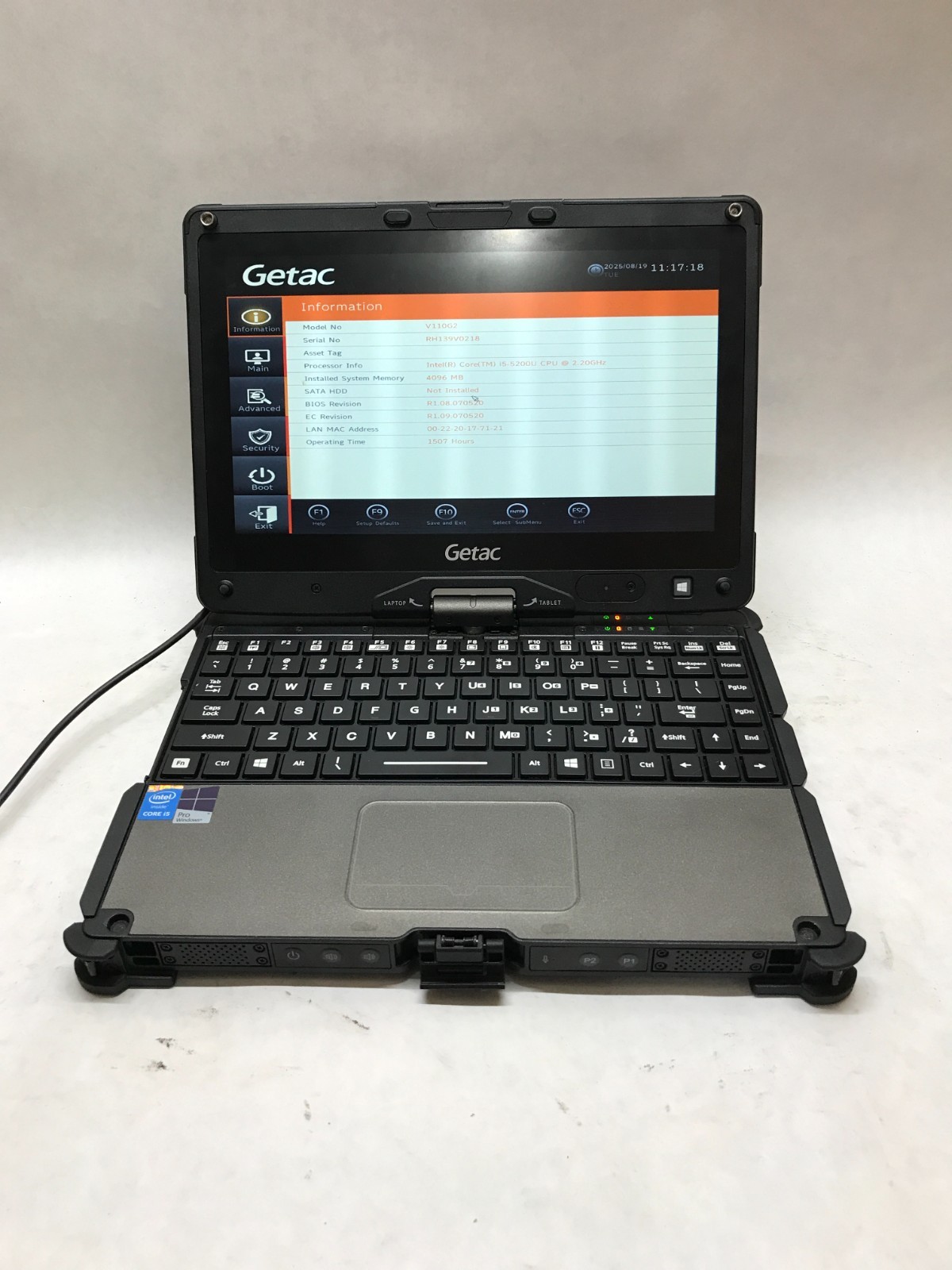 Getac V110 G2 11″ Intel Core i5 4GB RAM NO HDD/OS NO HDD CADDY Boots to BIOS -DW