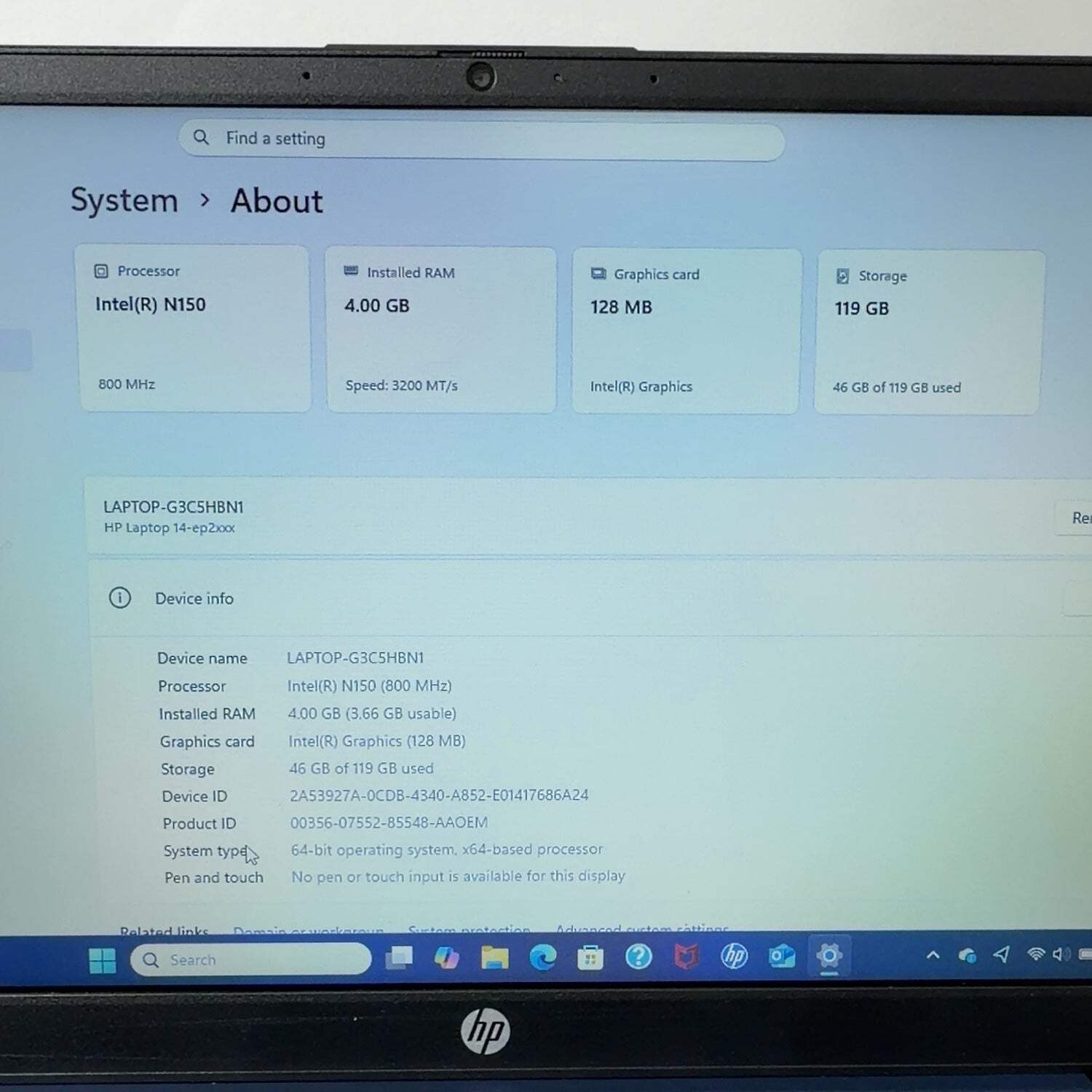 HP Laptop 14-EP2012WM 14″ N150 1.4GHz 4GB RAM 128GB SSD