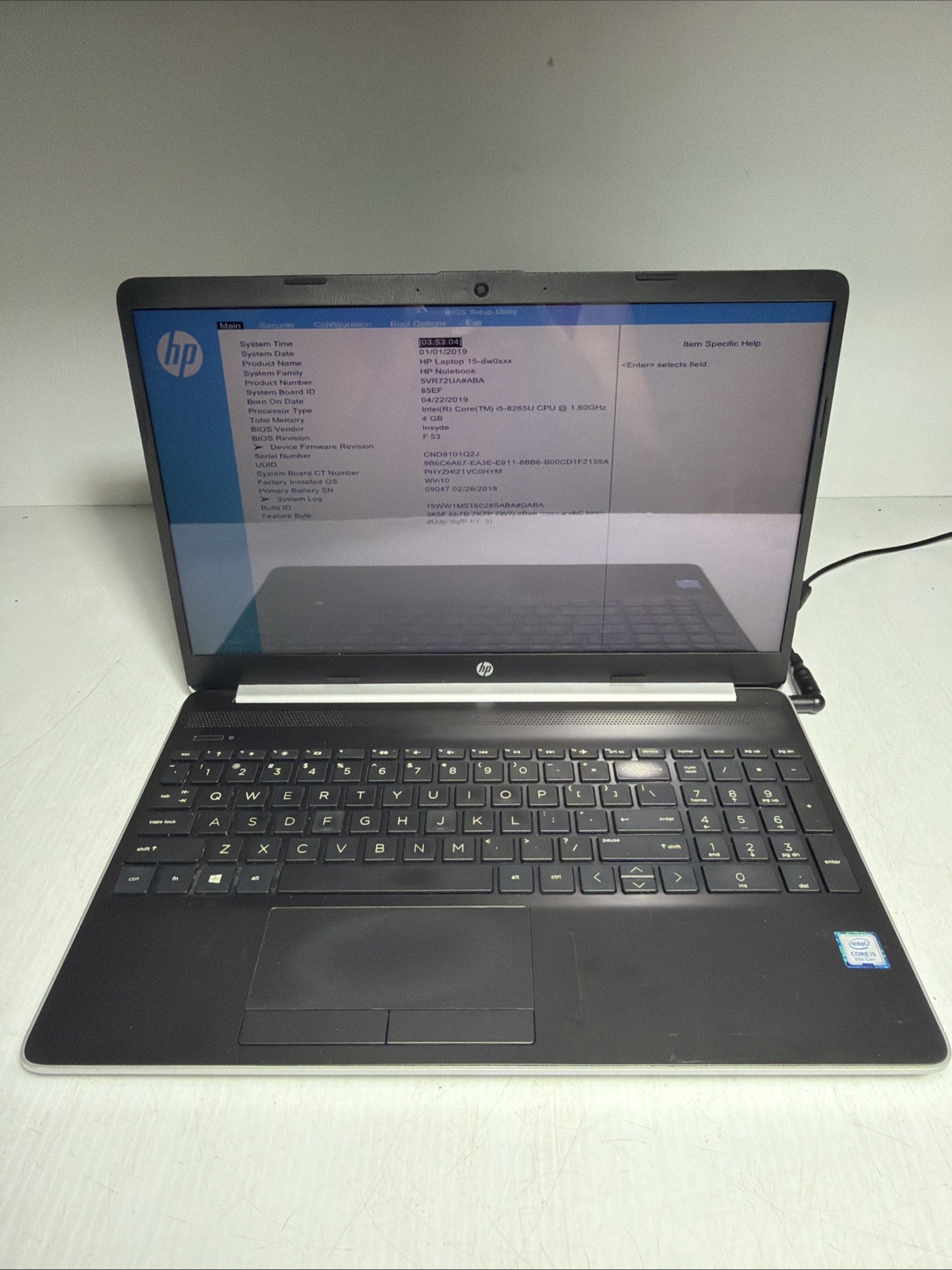 Hp Laptop 15-DW0xxx 15″ Laptop i5-8265U 4gb Ram No Drives Boots Bios No P/S