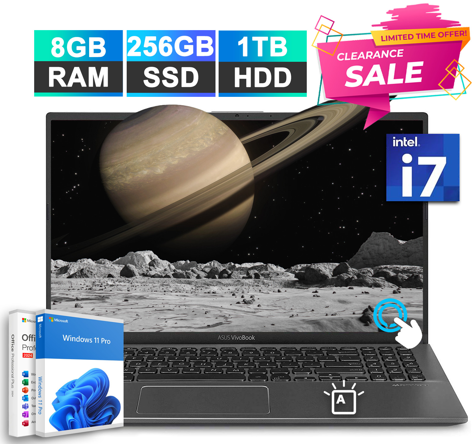 ASUS 15.6″ Touch Laptop Intel Core i7 8GB RAM+256GB SSD+1TB HDD Backlit Office