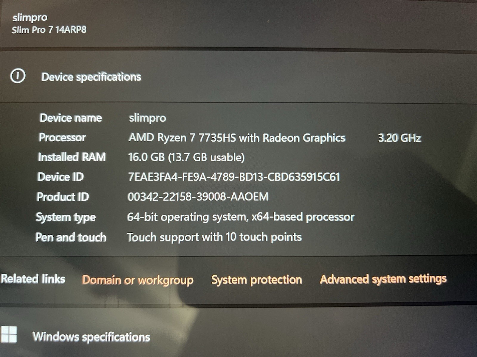 Lenovo Slim Pro 7 GForce 3050 Ryzen 7 7735HS 16GB 14 Inch Touchscreen – 14ARP8