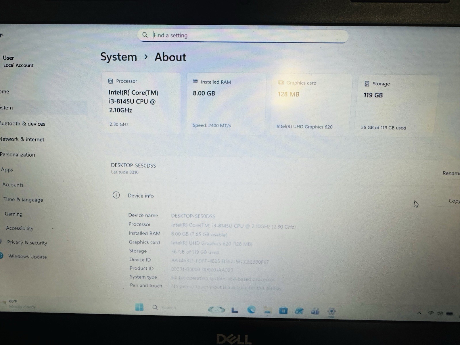 Dell latitude 3310 i3 8th gen 14 inch laptop with bag