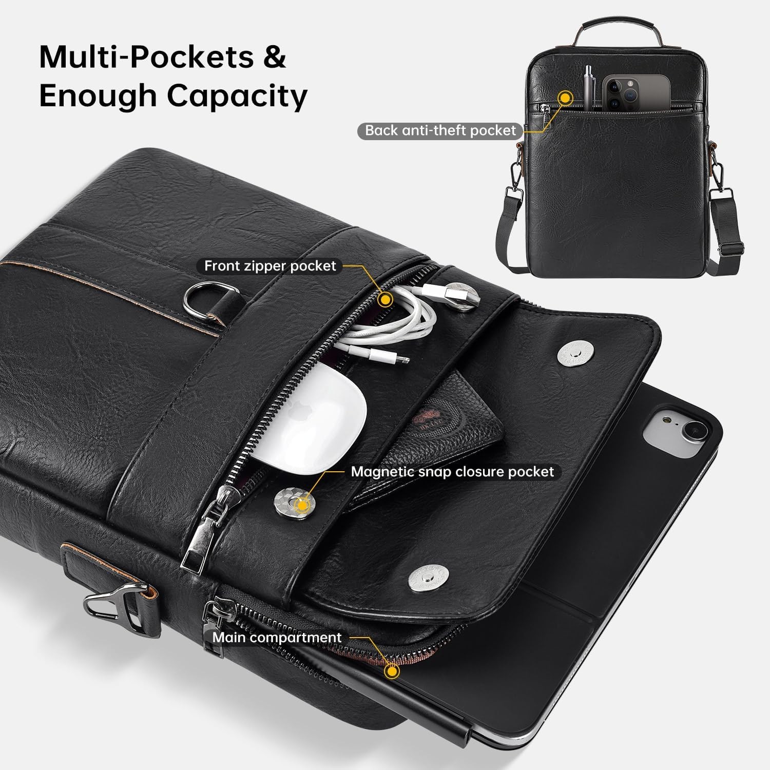 Leather Sleeve for 13 Inch MacBook Air 2026-2022, Protective Travel Case, Black