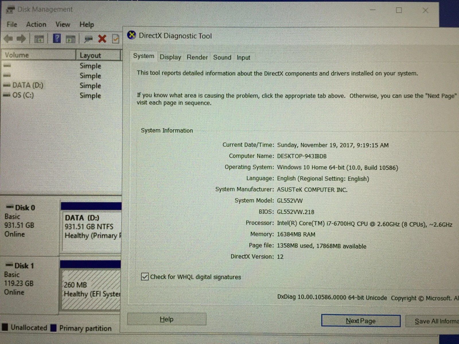 ASUS ROG GL552VW 15.6″ Gaming Laptop/Intel i7-6700HQ/16G/1TB HDD+128GB SSD/Win10
