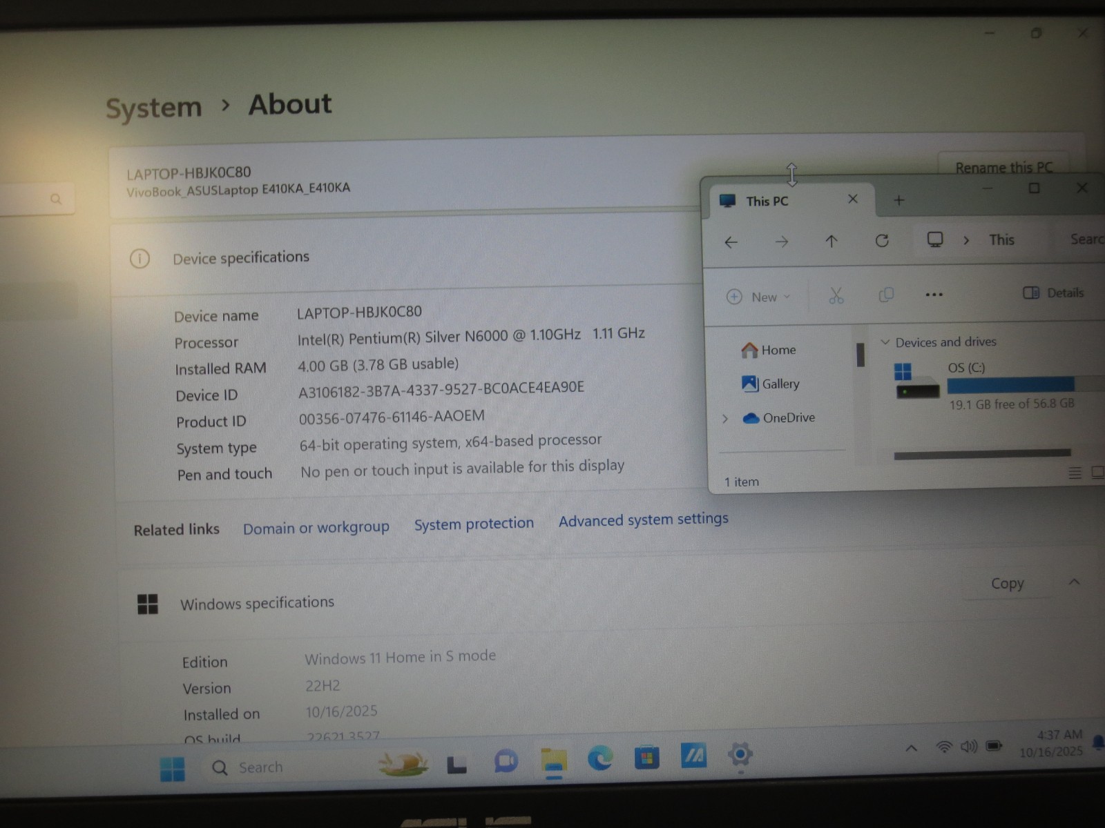 ASUS 14 E410KA-PM464 Intel Pentium Silver N6000 4GB RAM 64GB SSD