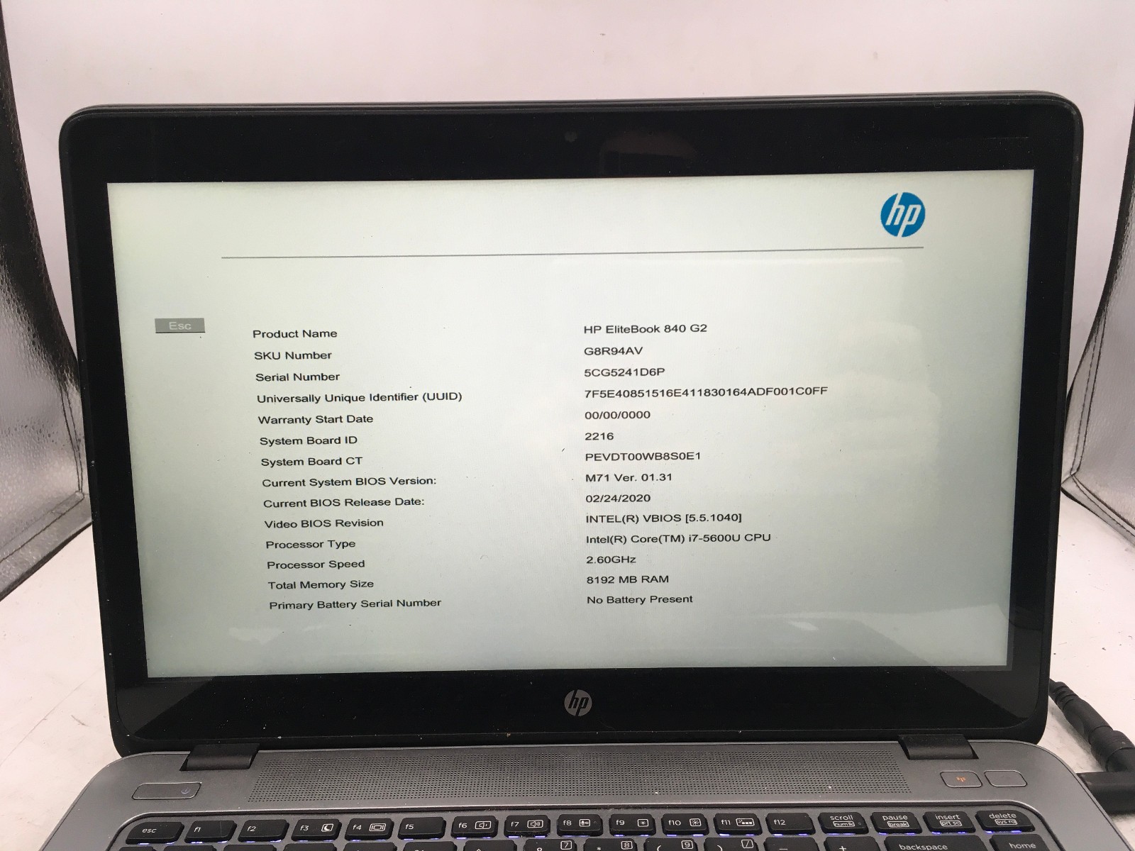 HP ELITEBOOK 840 G2 – BOOTS TO BIOS/ADMIN LOCK – INTEEL I7 5600U – 8GB RRAM – BB