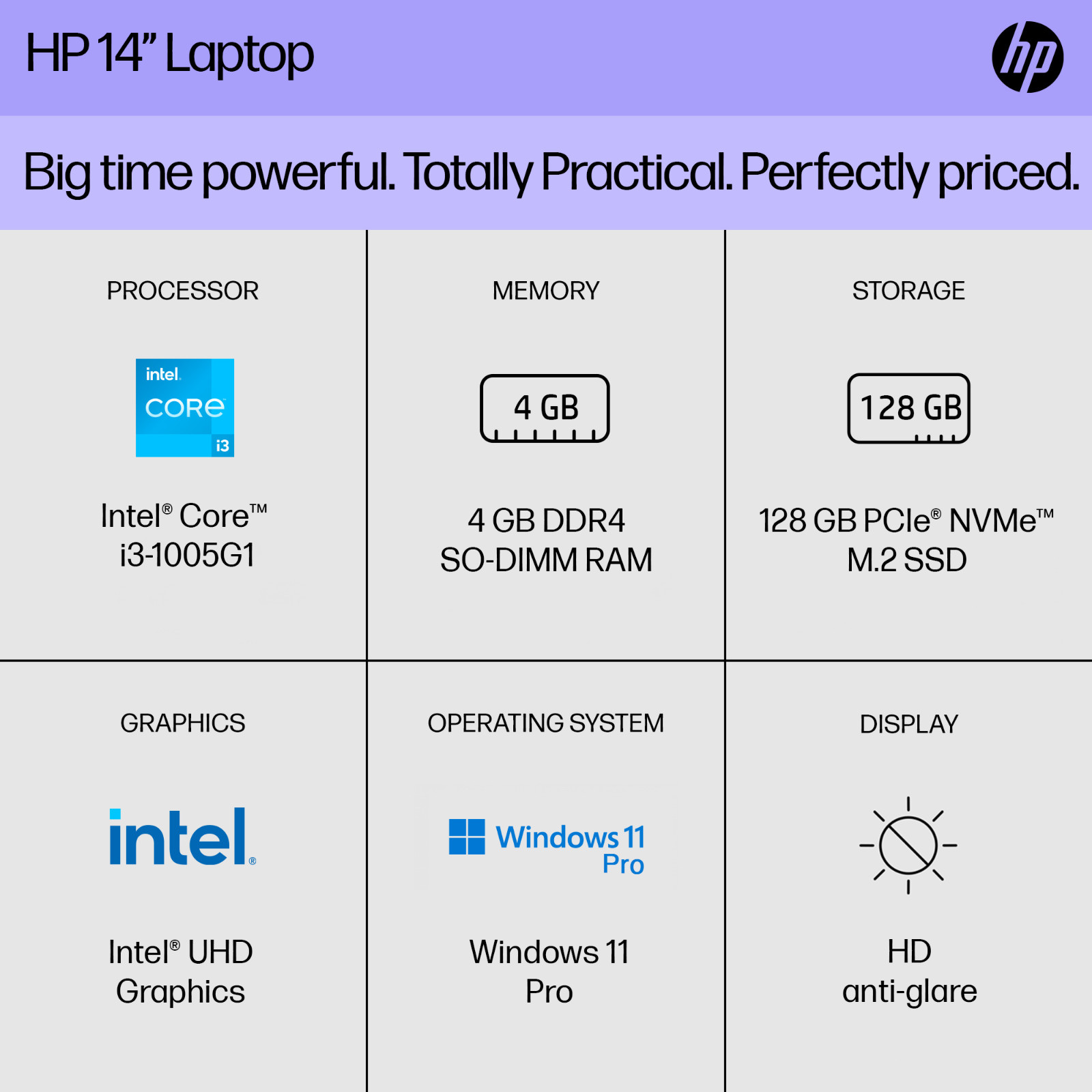 HP Laptop Notebook 14″ Intel i3 (Up to 3.4GHz) 4GB RAM 128GB SSD Office 2024 Pro