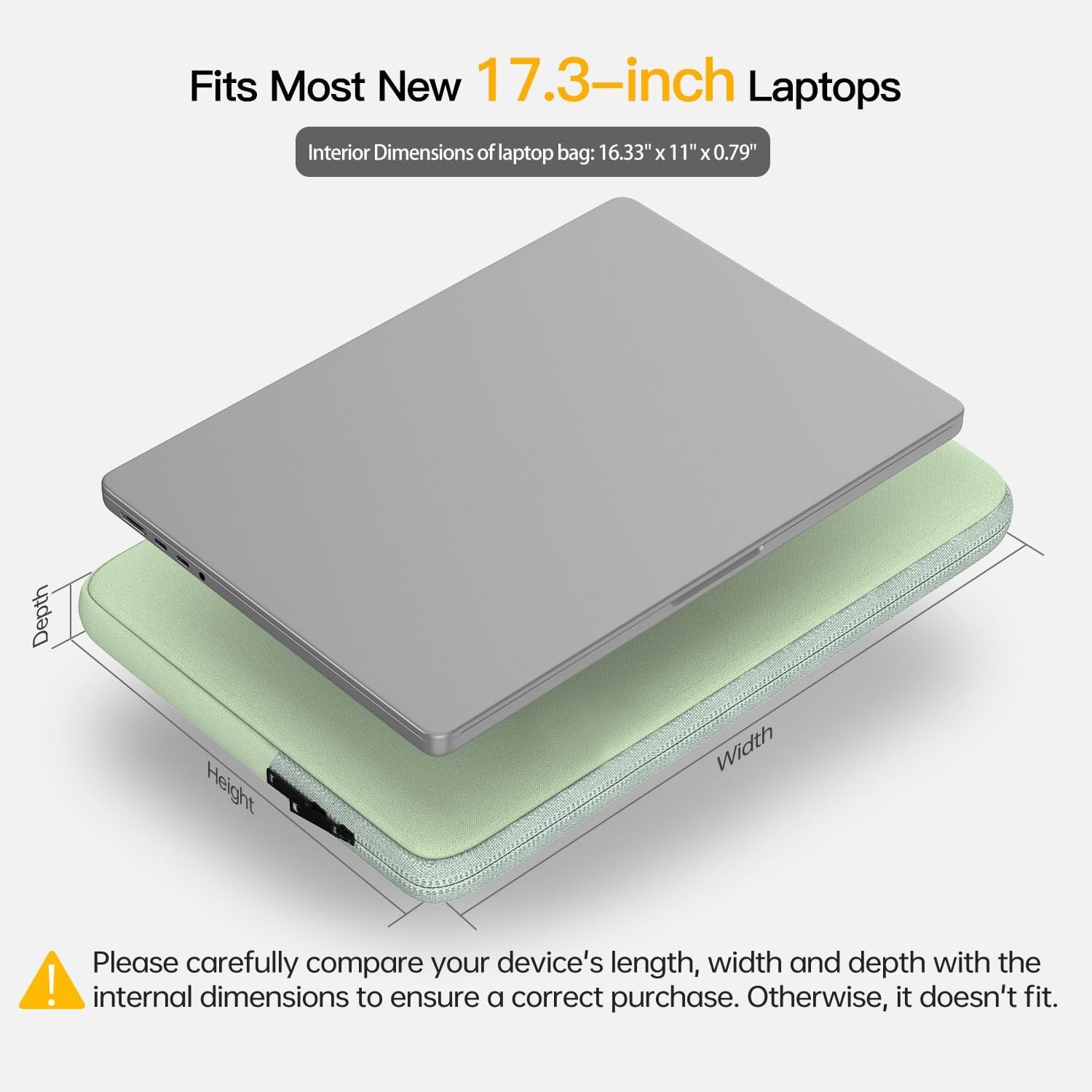 Padded Travel Case for 17 17.3 inch Laptop, Water-Resistant Sleeve – Mint Green