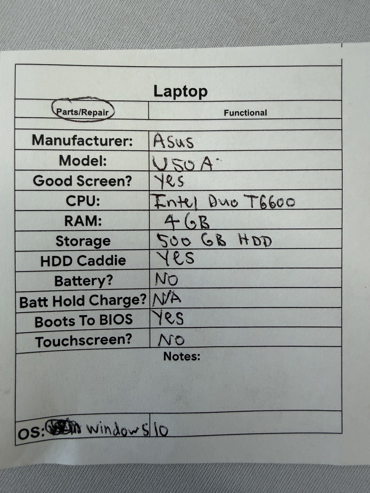 Asus U50A Laptop – Good Screen – Intel Duo T6600 – Read Des