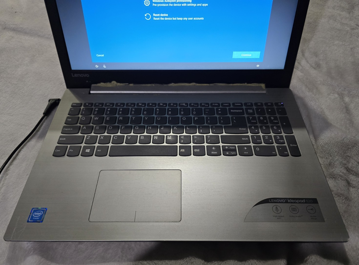 Lenova Idea Pad 320-15 /IAP Laptop Computer SILVER w/ Power Adapter Works READ