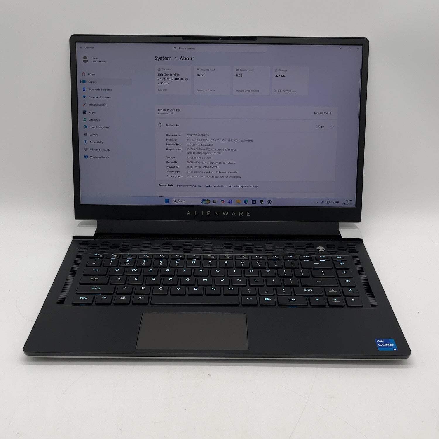 Alienware X15 R1 15.6″ i7-11800H 2.3GHz 16GB RAM 512GB SSD GeForce RTX 3070
