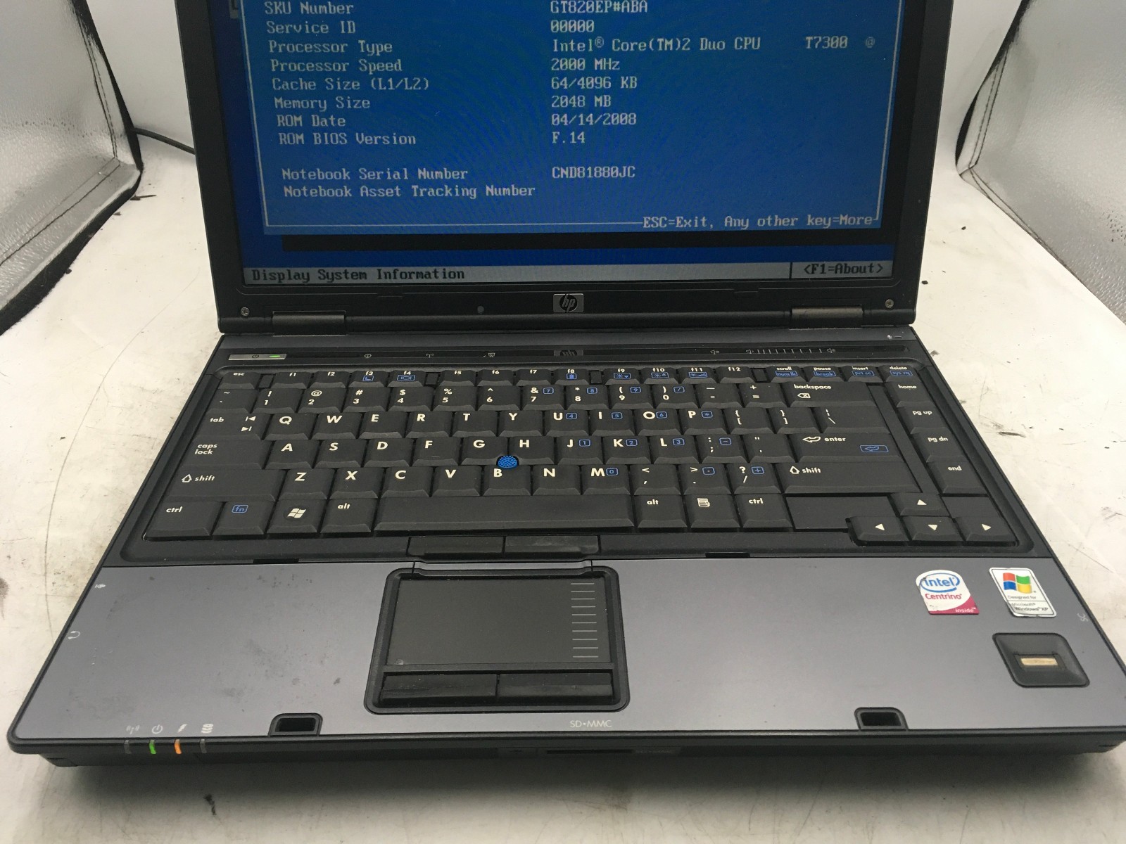HP COMPAQ 6910P – BOOTS TO BIOS – INTEL T7300 – 2GB RAM – 14″ – READ DESC – BB