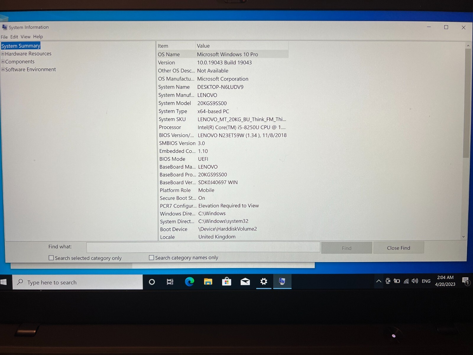 Lenovo ThinkPad Black, Intel Core i5-8250U, RAM 8 GB, 64-bit OS (NEVER USED)