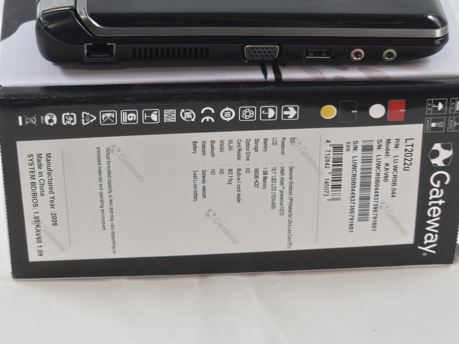 Gateway LT2022u Netbook Intel Atom N270 1.6GHz 1GB RAM 160GB HDD *Parts Only*