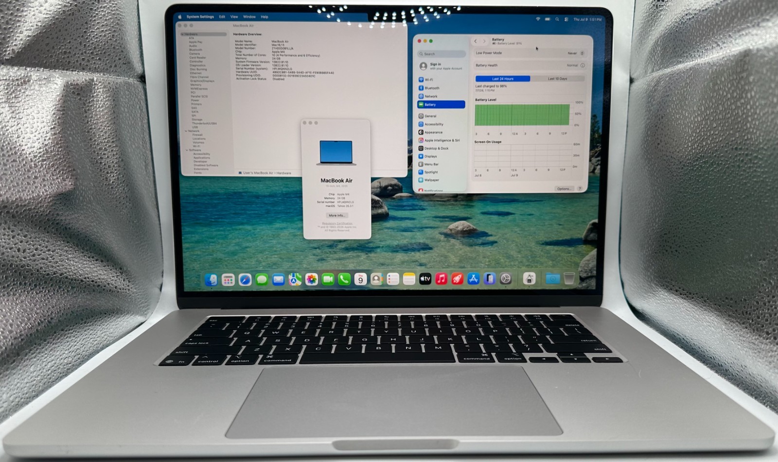 Apple Macbook Air – 15.3″ – M4 – 1TB SSD – 24GB RAM – A3241 – 91% Battery – Used