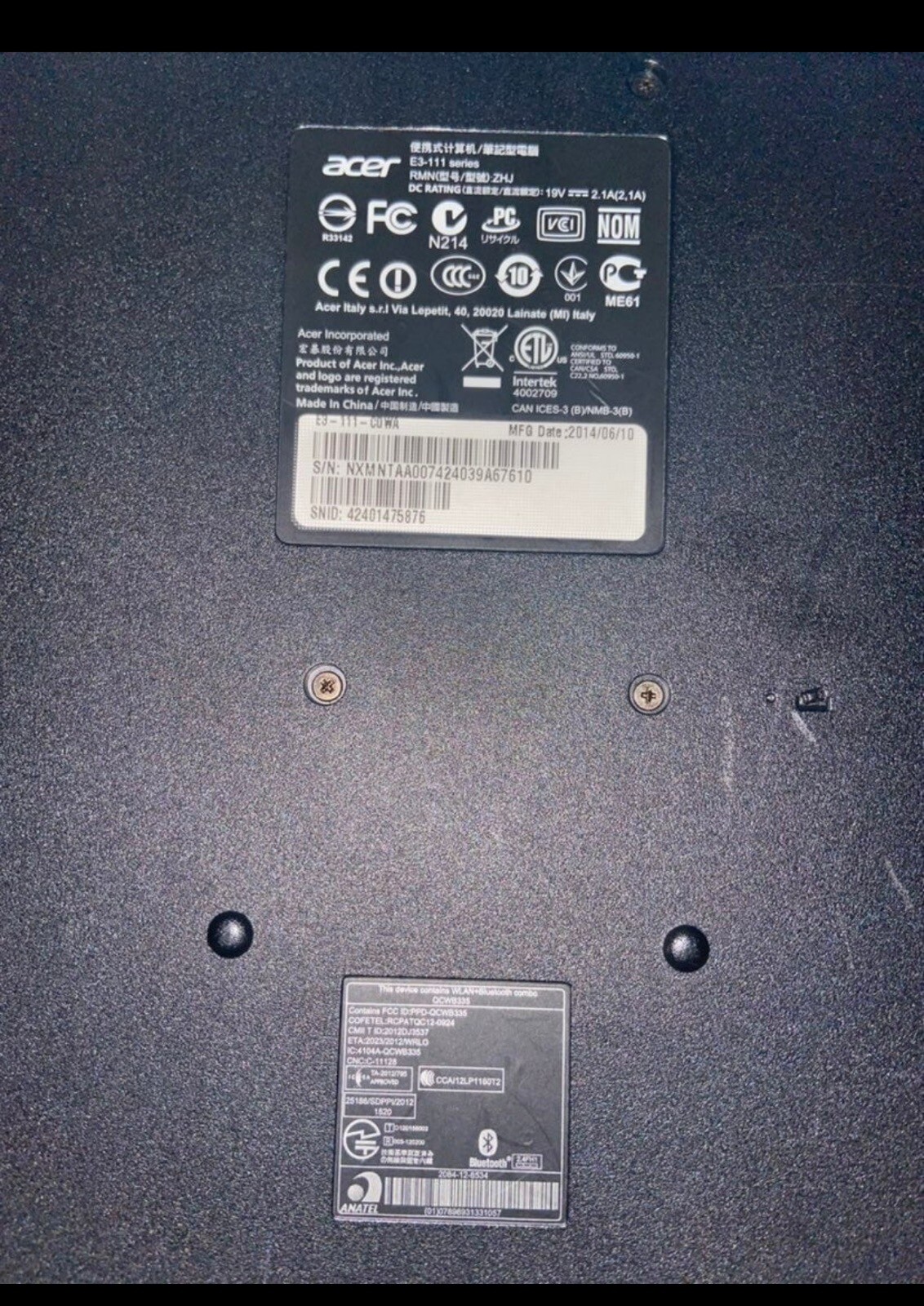 Acer Aspire Laptop E3-111 Series (E11)