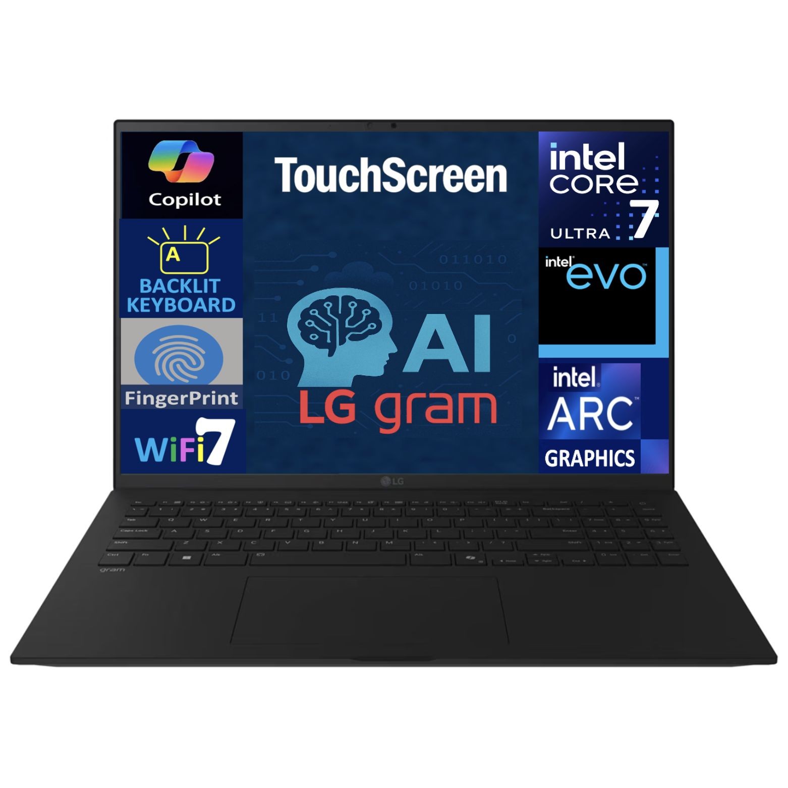 LG gram AI Powered 17.0″ Touch WQXGA Intel Ultra 7-258V 32GB 1TB SSD W11H Laptop