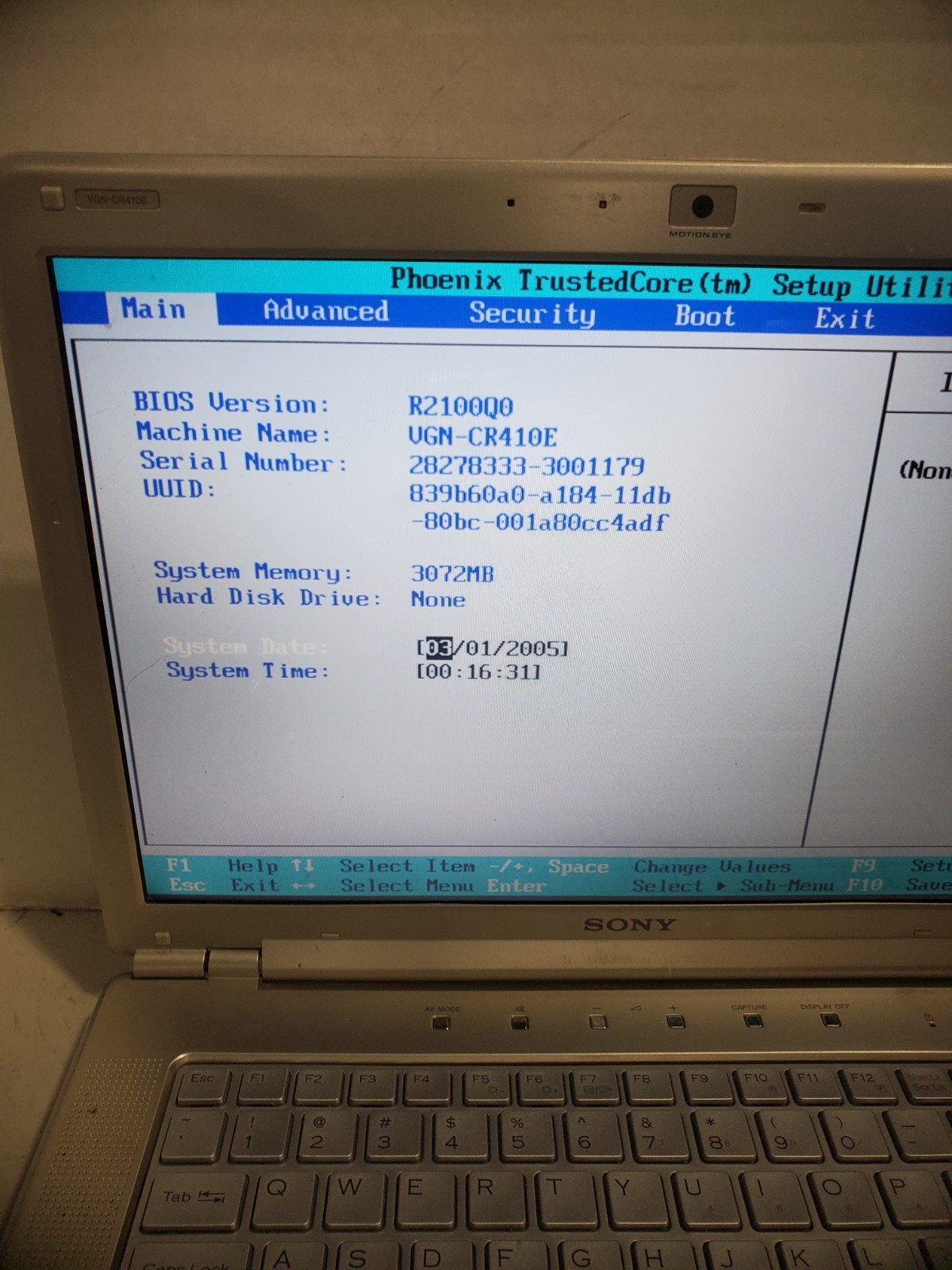 SONY Vaio VGN-CR410E PCG-5K1L 3GB RAM No HDD/SSD/OS! #69