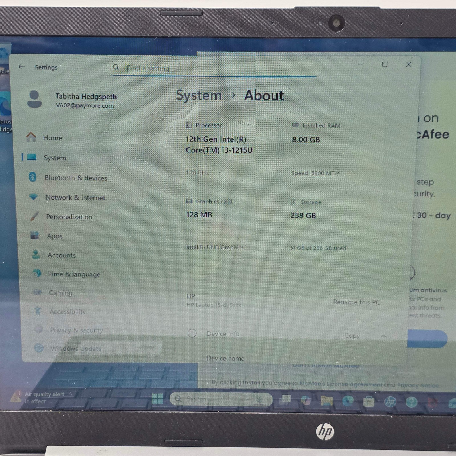 HP Laptop 15-DY5033DX 15.6″ i3-1215U 1.2GHz 8GB RAM 256GB SSD