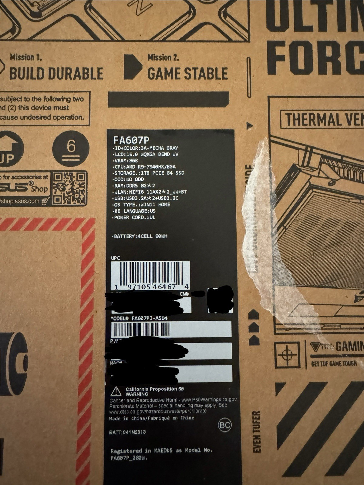 NEW SEALED ASUS TUF A16 FA607PI-AS94 Ryzen 9 RTX 4070 16GB 1TB QHD+ 165Hz