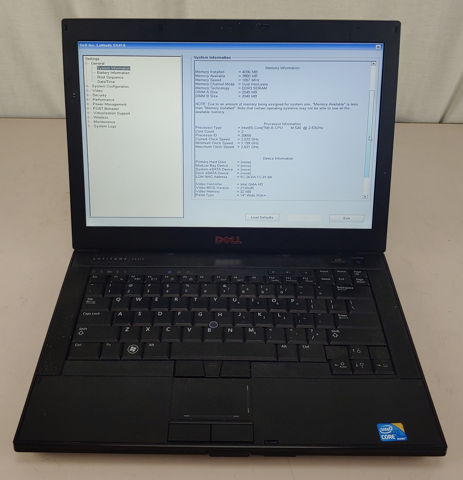Dell Intel Core i5-M540 Intel GMA HD 4GB NO HDD + NO OS + NO BATTERY