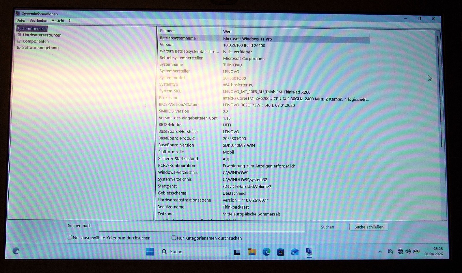 Lenovo ThinkPad X260 Notebook Laptop Intel i5-6200U 4GB 256GB SSD Win11 Prof
