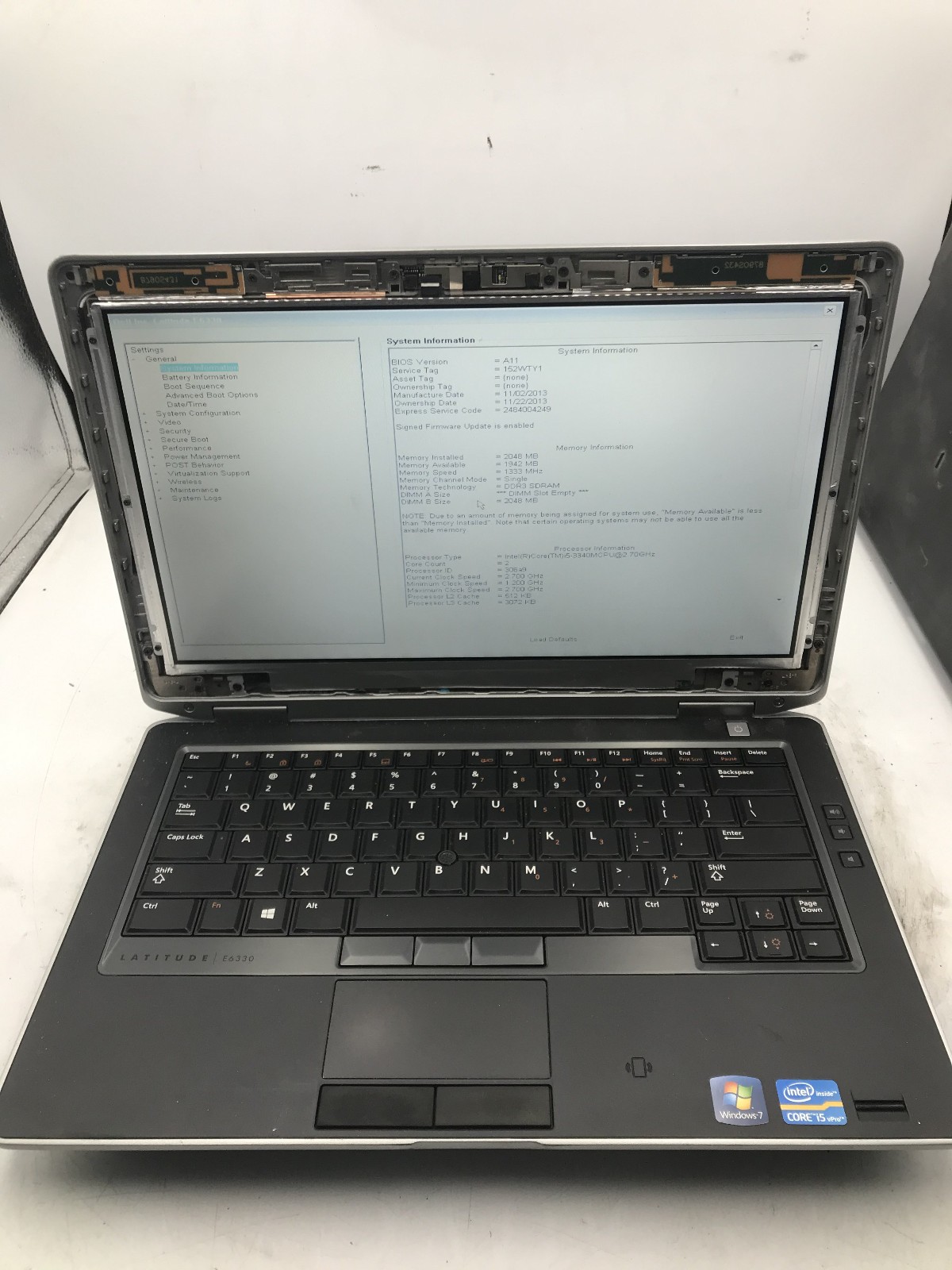 DELL LATITUDE E6330 – BOOTS TO BIOS – INTEL I5 3340M – NO RAM – READ DESCRIP -BB