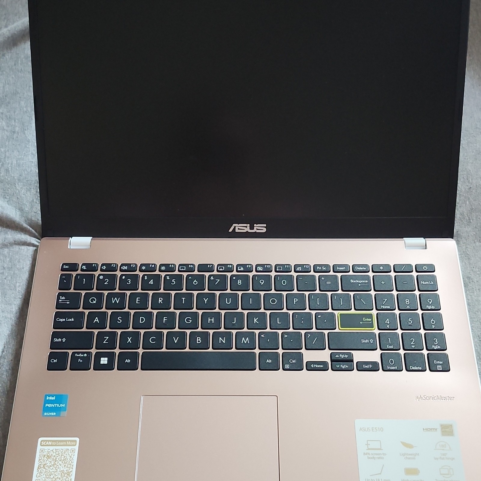 ASUS E510 15.6″ Rose Gold Laptop Intel Pentium Silver Win 11 Home Charger