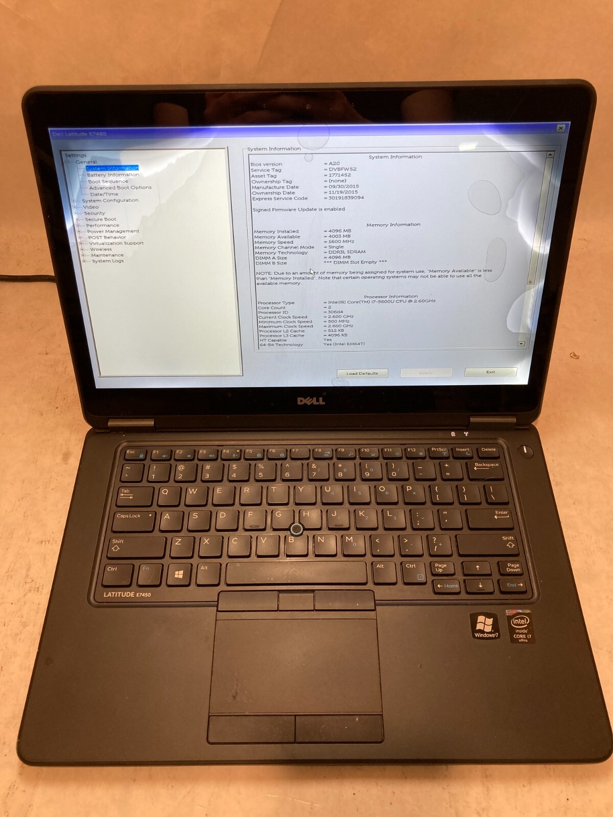 Dell Latitude E7450 Laptop 14″ Intel Core i7 5th Gen DAMAGED SCREEN -PP