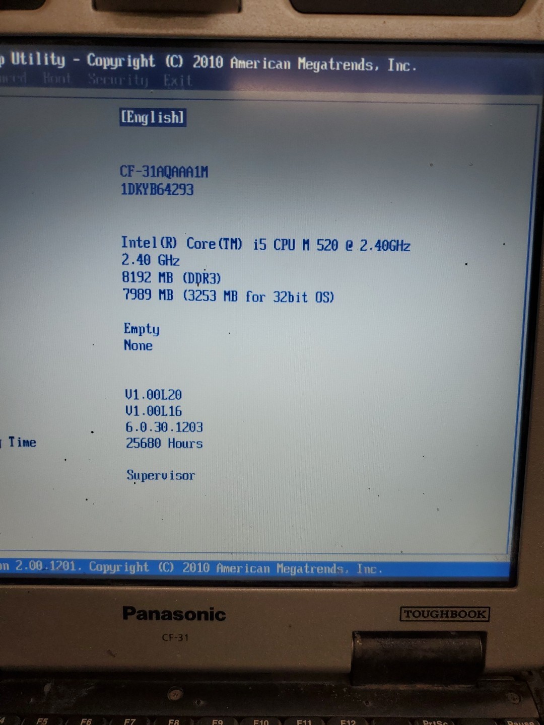 Panasonic Toughbook CF-31 MK-1 i5 520M @ 2.40GHz 8GB 25680HRS Diesel