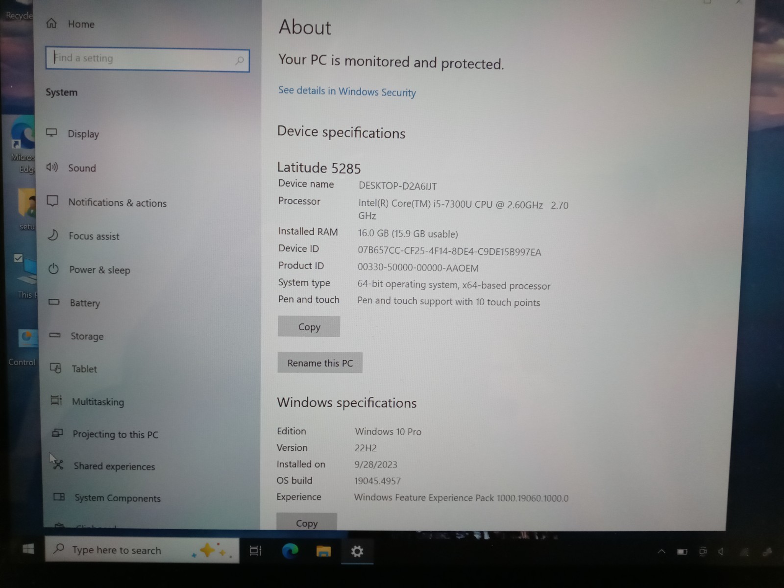 Dell Latitude 5285 i5-7300U 16GB RAM 240 GB SSD win10 pro no -AC-Adapter