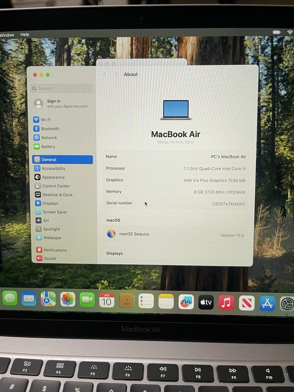 Apple A2179 MacBook Air 13″ 2020 Intel i5-1030NG 8GB LPDDR4 256GB SSD CC