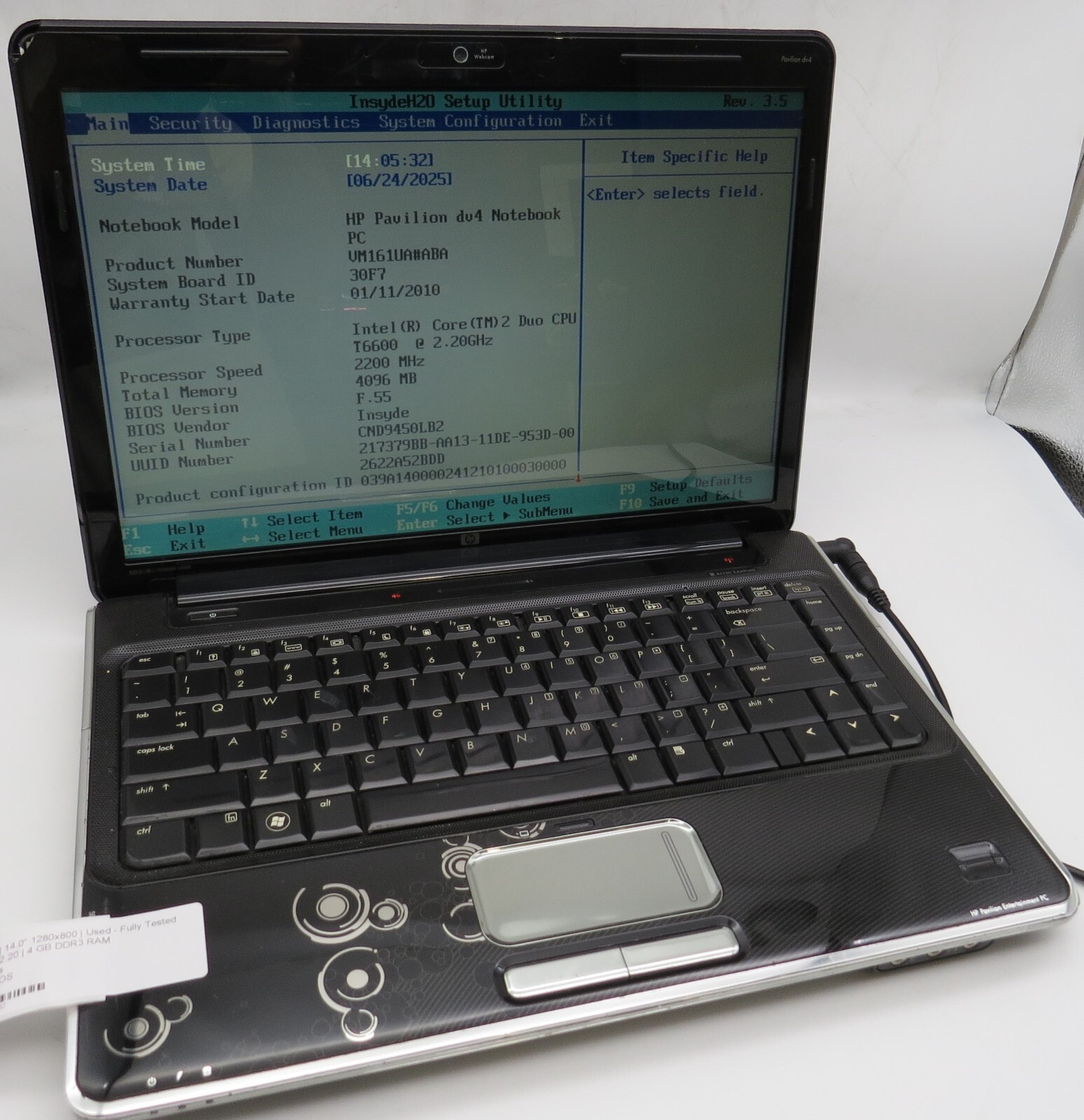 HP Pavilion dv4-14″-2 DUO-T6600@2.20GHz-4GB DDR3 RAM- NO STRG/NO OS *READ*