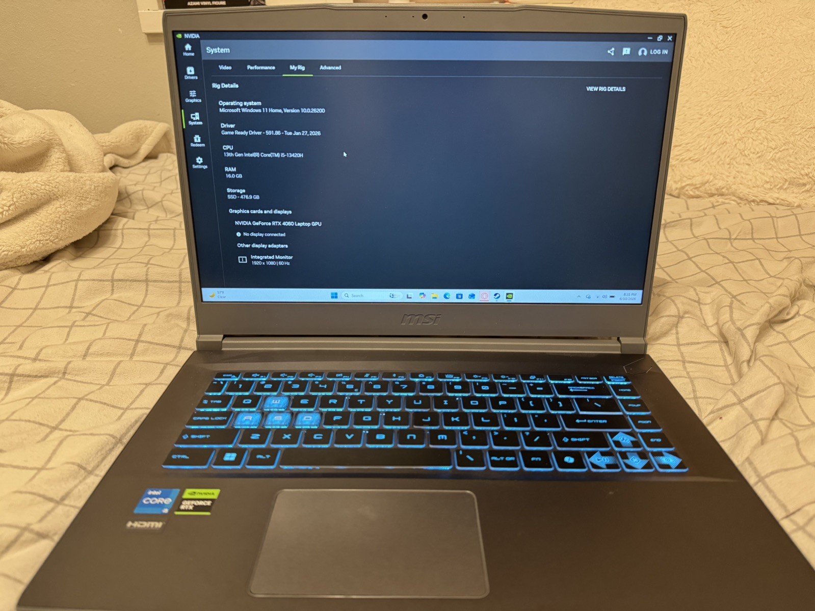 MSI Thin 15 B13VF i5-13420H 2.1GHz 16GB RAM 512GB SSD GeForce RTX 4060 READ DESC