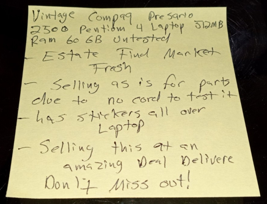 Vintage Compaq Presario 2500 Pentium 4 Laptop 512MB RAM 60GB For Parts
