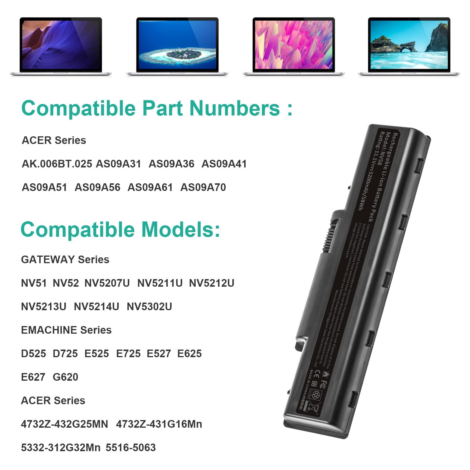TREE.NB Laptop Battery for Gateway NV52 NV53 NV54 AS09A31 AS09A61 AS09A51 AS09A4