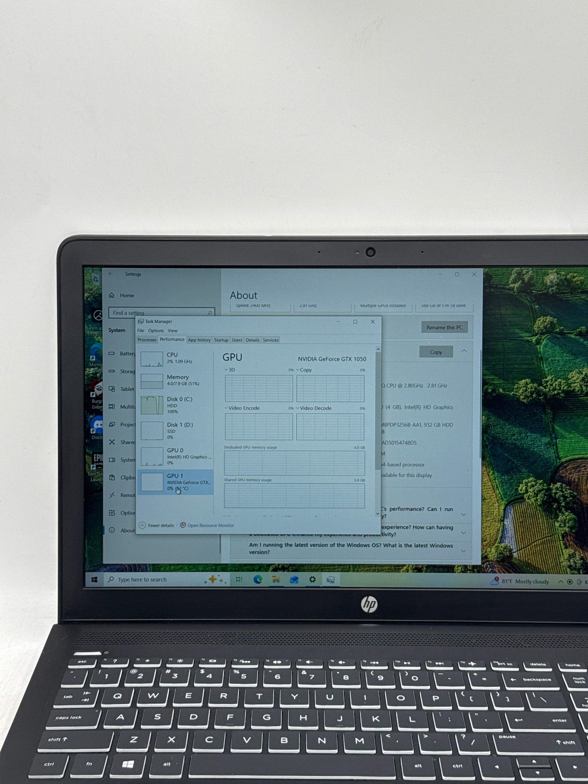 HP Pavilion Power Laptop i7-7700HQ 8GB RAM, 1 TB SSD, GTX 1050