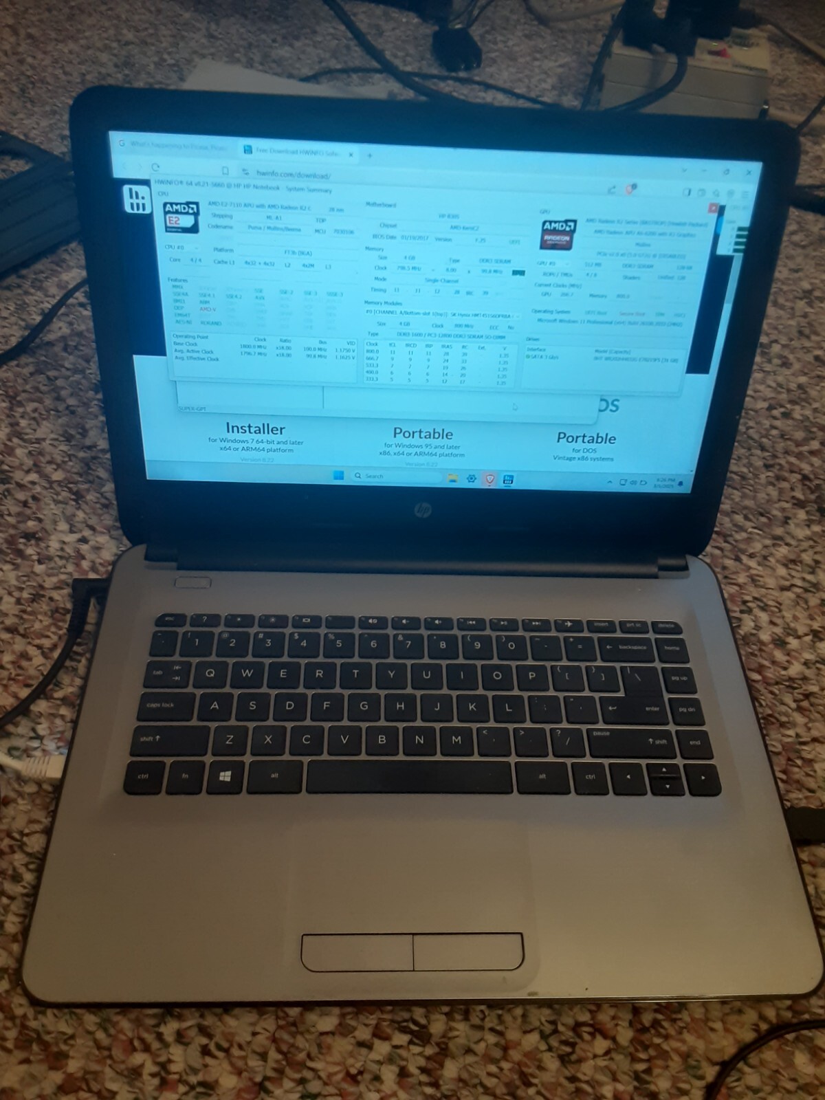 BAD Batt – HP 8305 Notebook 4GB RAM, 32GB SSD AMD Radeon APU A6-6200 R3 Graphics