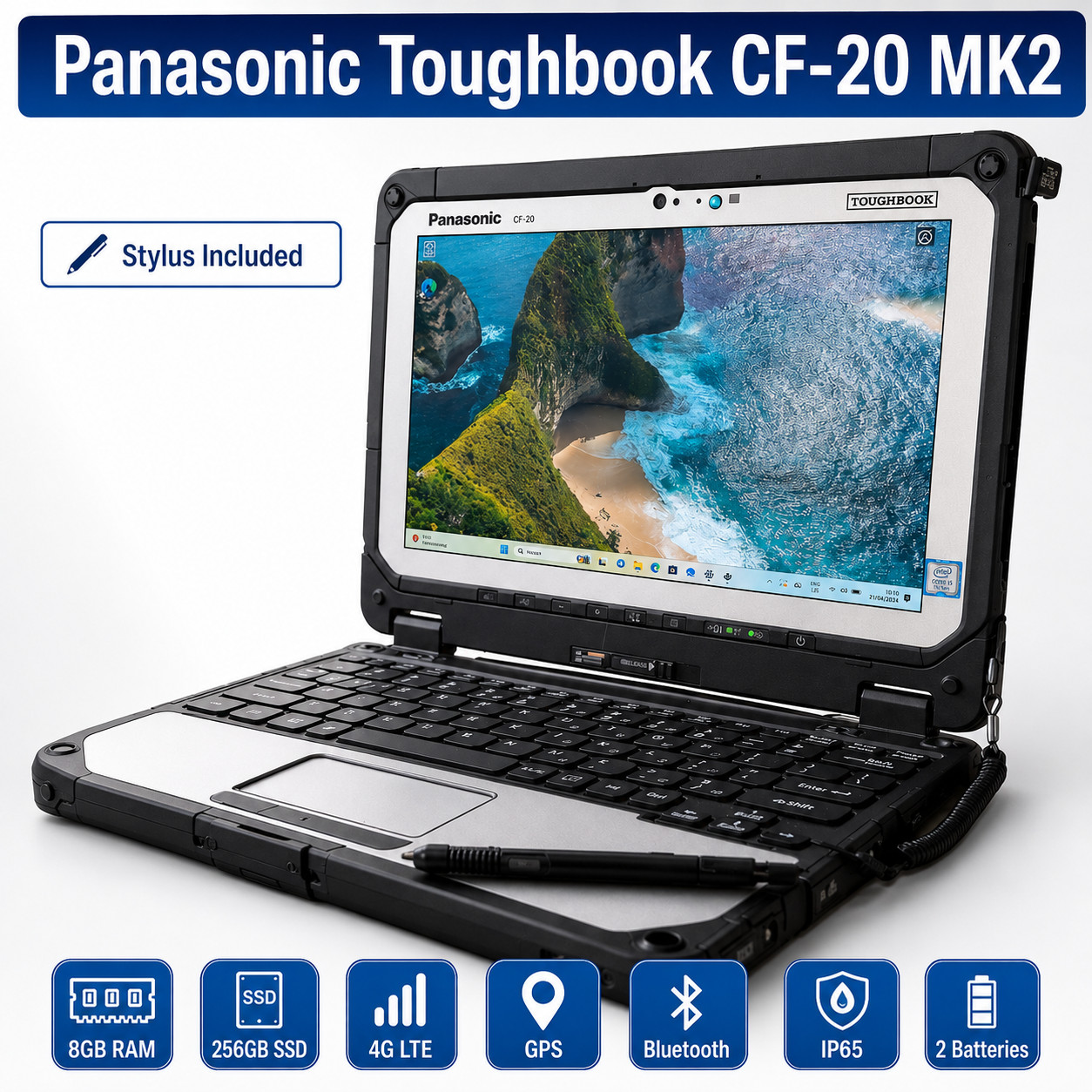Panasonic Toughbook CF-20 MK2 i5 8GB Win 11 Rugged Tablet Laptop 4G GPS 2 x Bat