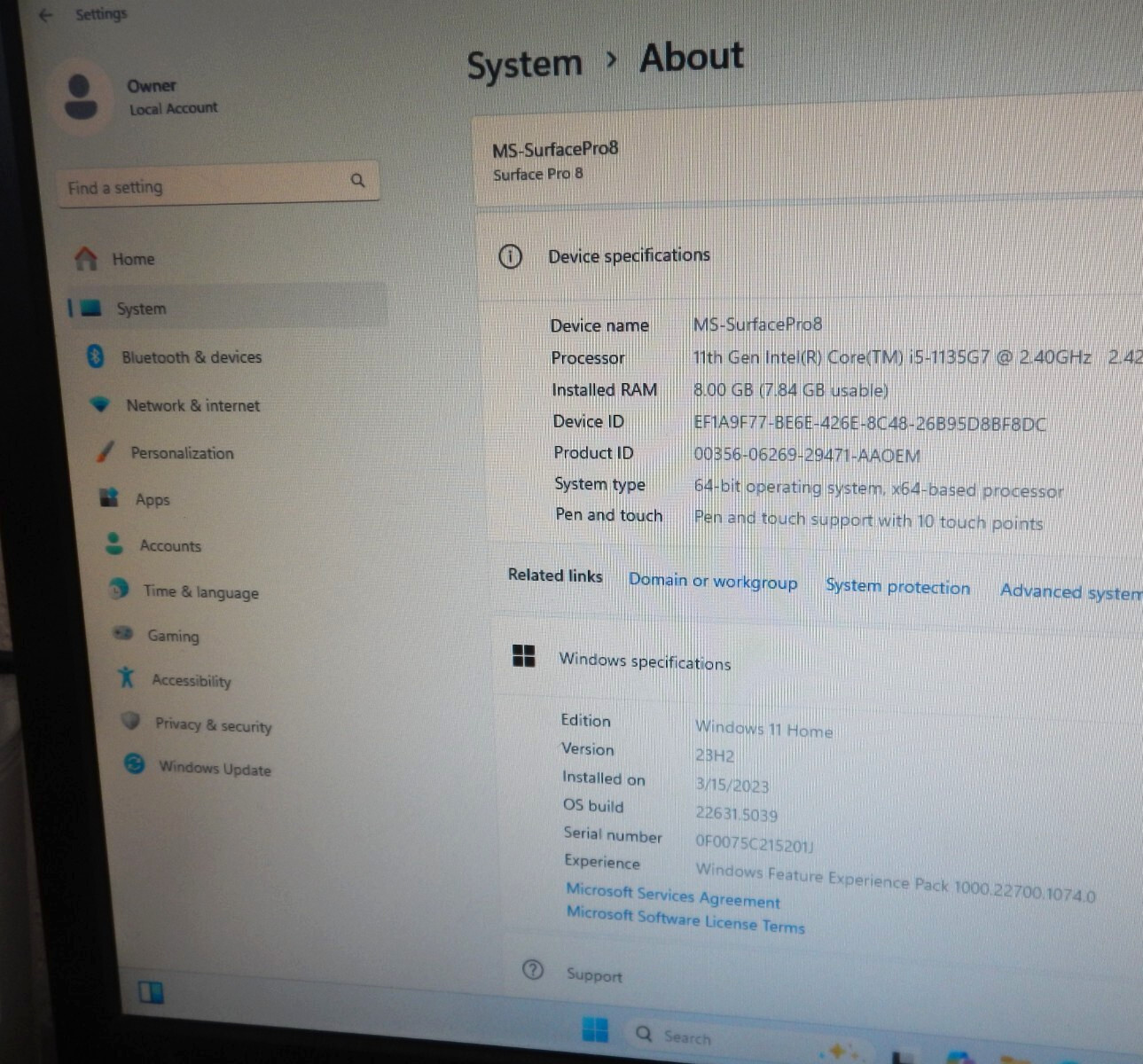 MS SURFACE PRO 8 1983 Intel i5-1135G7 8GB RAM 256GB SSD W-11 Chgr KB Case *READ*
