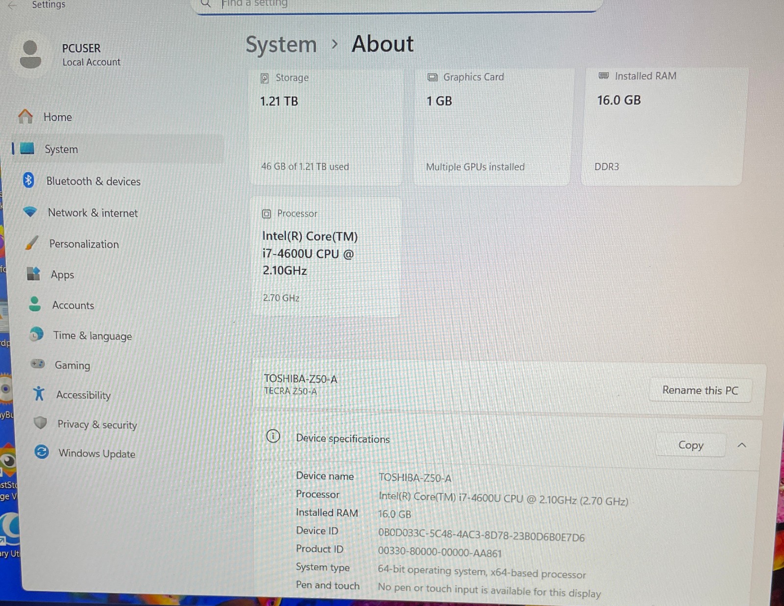 Toshiba Tecra Z50-A Laptop i7 16GB/256gb+1tb/Win11 Pro 25H2+Office 2021-1
