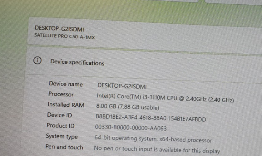 TOSHIBA SATELLITE PRO C50-A-1MX LAPTOP i3-3110M 15.5″ 8GB 240GB SSD HDMI WIN 11