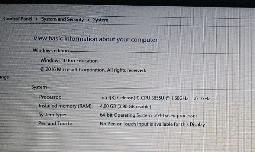 Lenovo ThinkPad 13 Gen 1 20GJ Celeron 1.60GHz, Windows 10 Pro 128gb Bad Battery