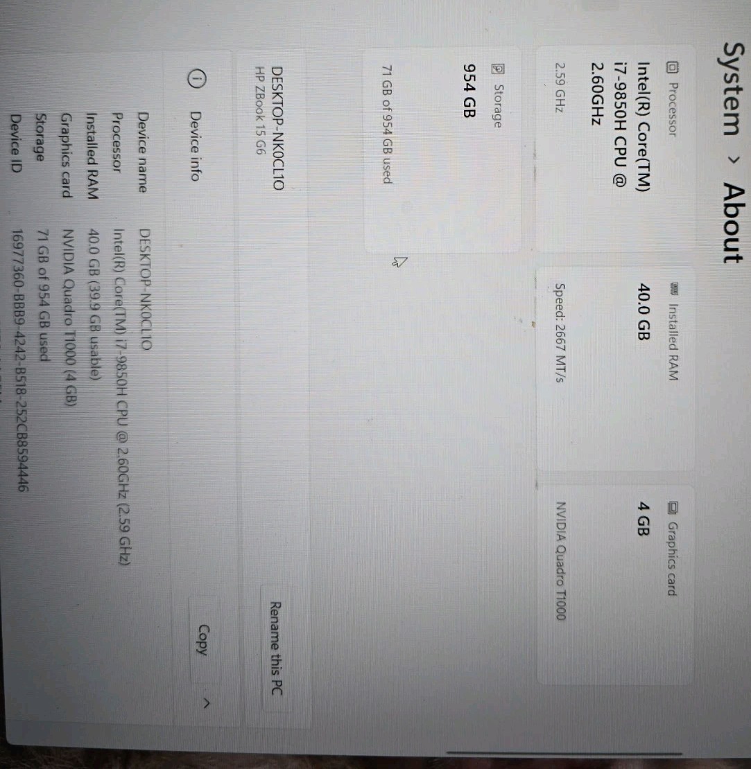 HP ZBook 15 G6 FHD i7-9850H 2.60GHz 32GB 1TB SSD NVIDIA Quadro T1000.
